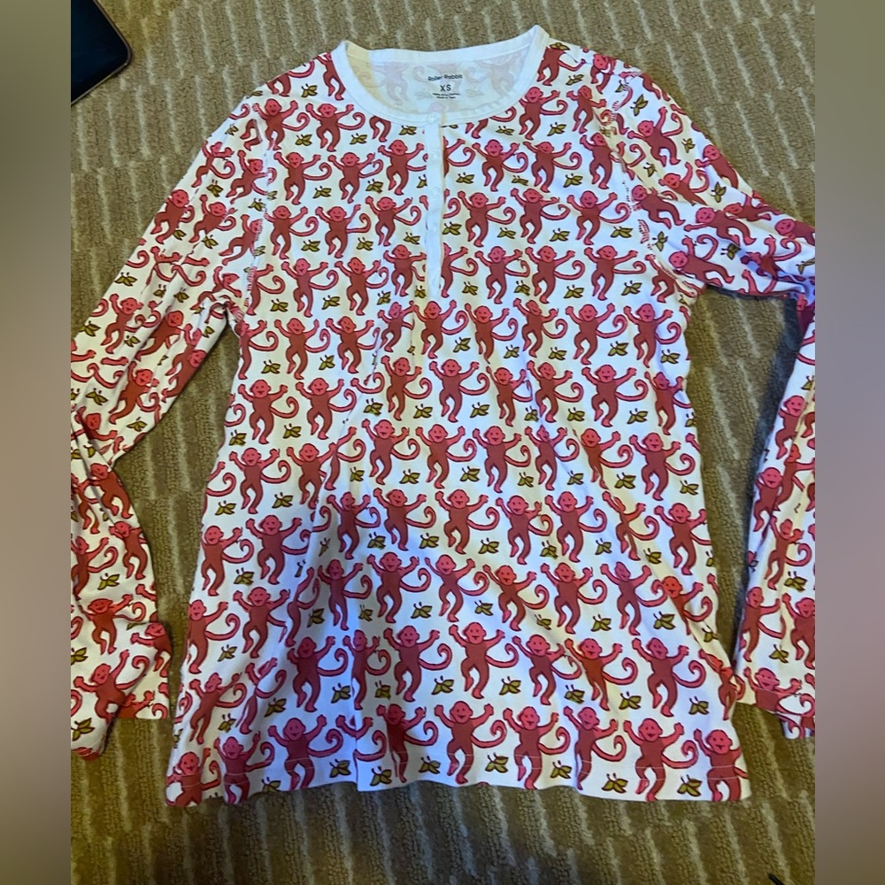 Roller Rabbit pink monkey long sleeve pajama set top and bottoms